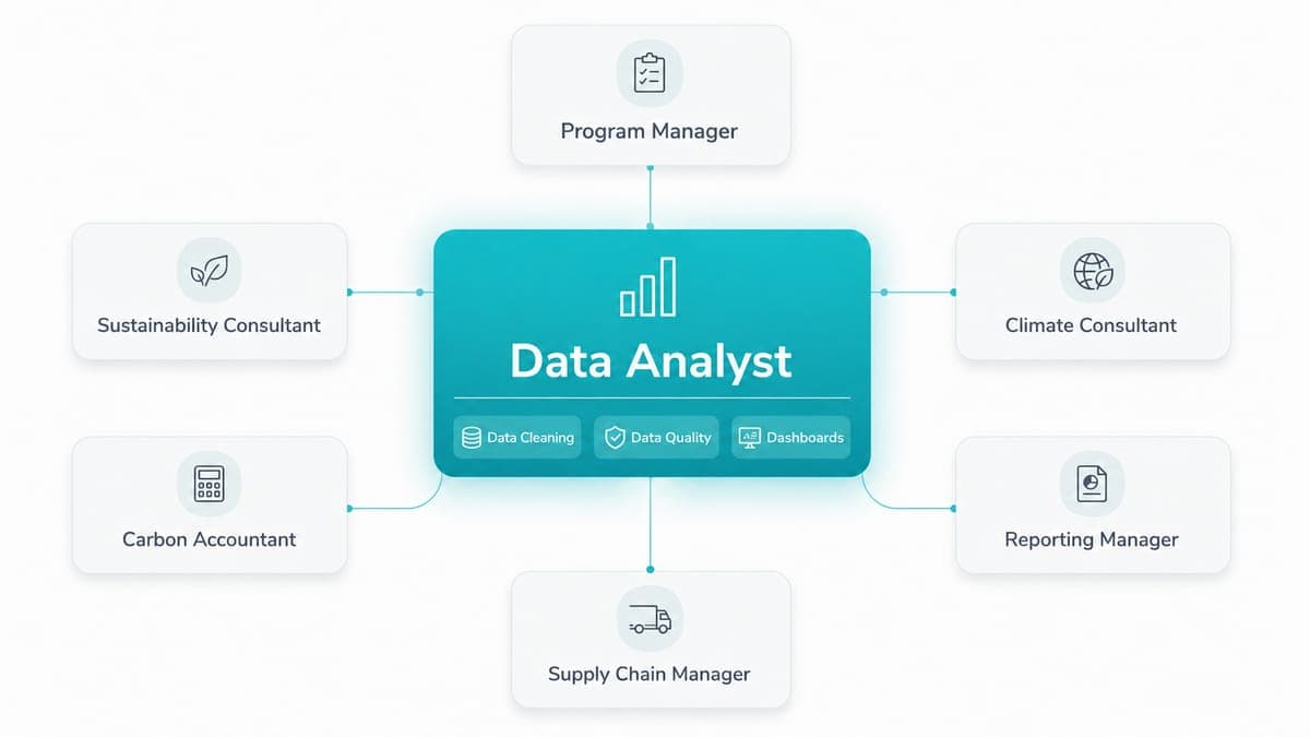 Aclymate sustainability data analyst reviewing emissions data and dashboards