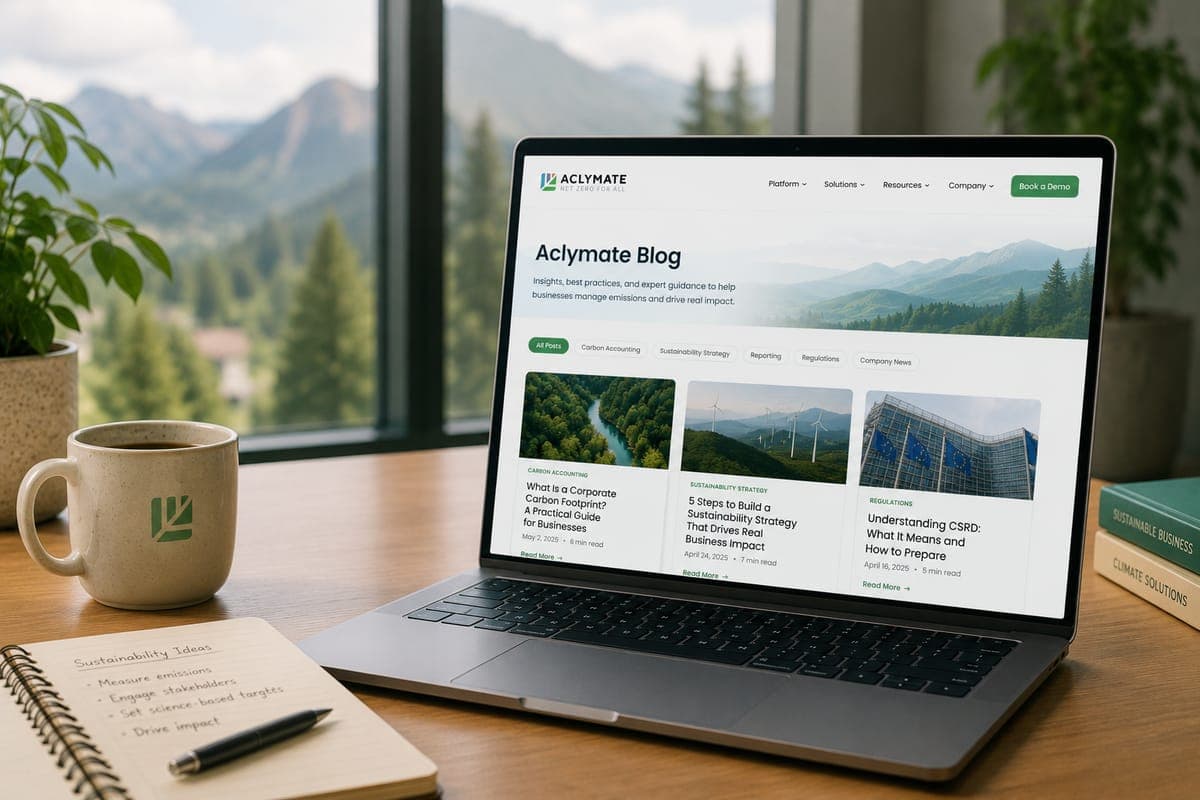 The Aclymate blog open on a laptop
